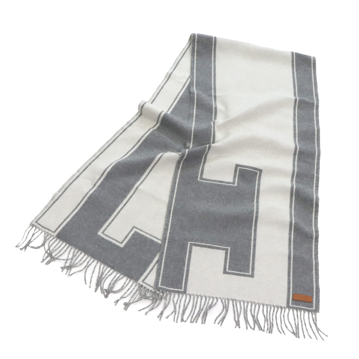 Winter Scarf Casaque Clefs de H Cashmere 100% White Gray