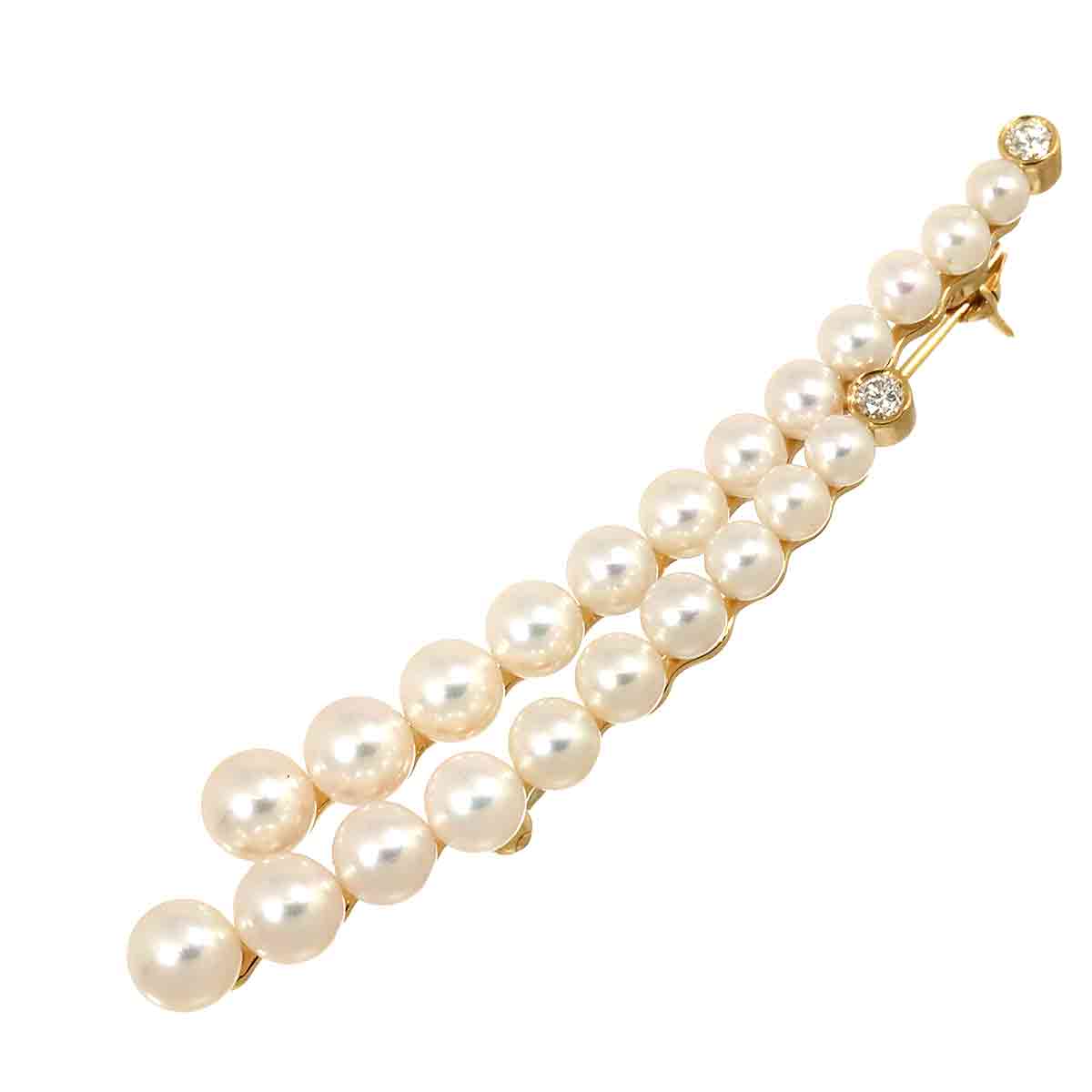 Akoya Pearl 5.8-3.4mm Diamond Brooch 18K PG 750