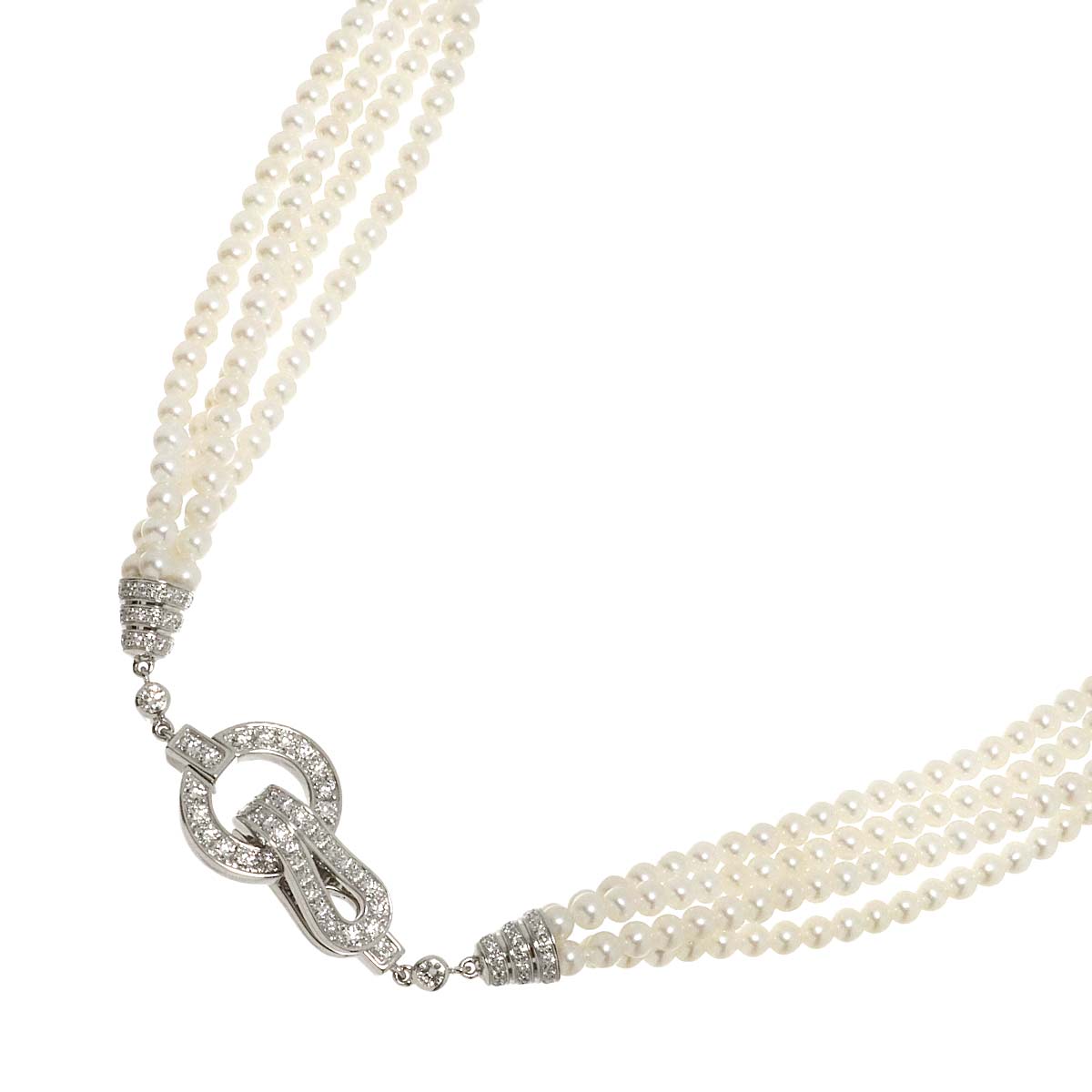 AGRAFE Freshwater cultured pearl Diamond Necklace 18K WG 750