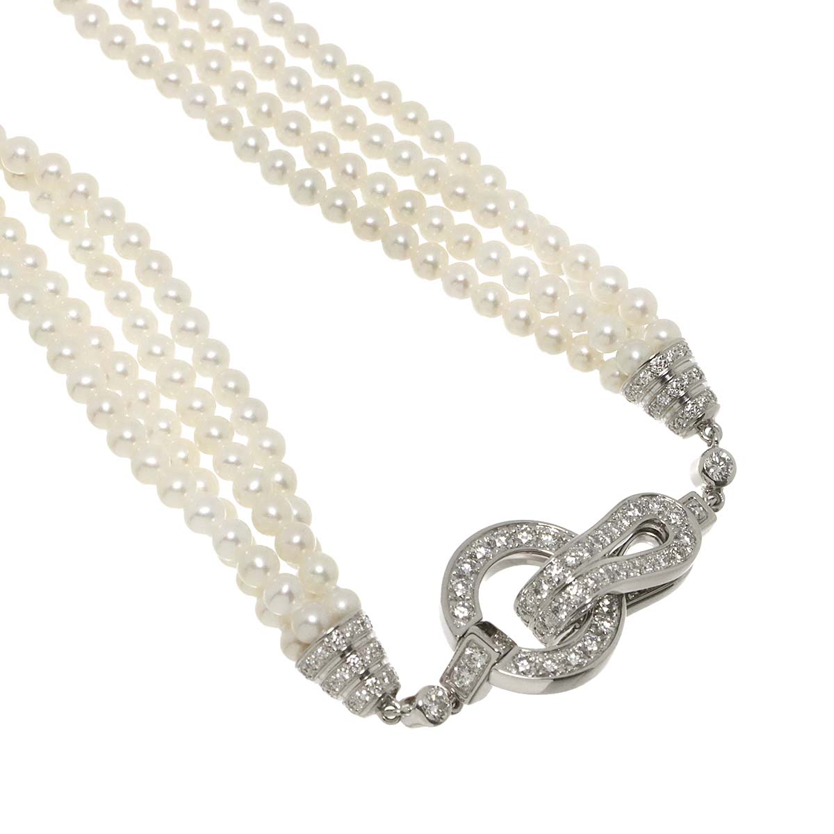 AGRAFE Freshwater cultured pearl Diamond Necklace 18K WG 750