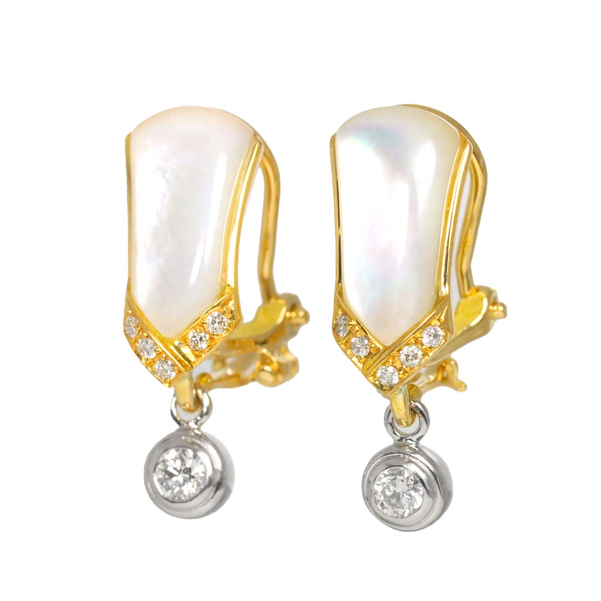 MotherofPearl Diamond 0.09ct/0.08ct Earrings 18K YG Pt