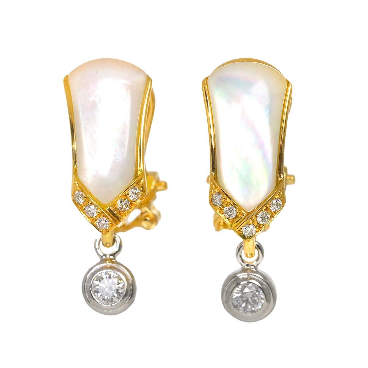 MotherofPearl Diamond 0.09ct/0.08ct Earrings 18K YG Pt