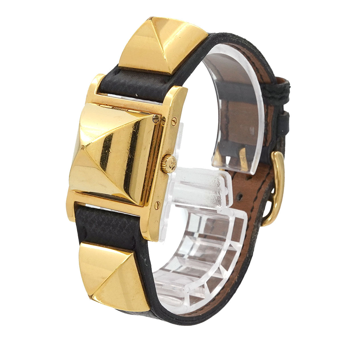 Medor Vintage pyramid Gold studs Quartz White Dial Ladies