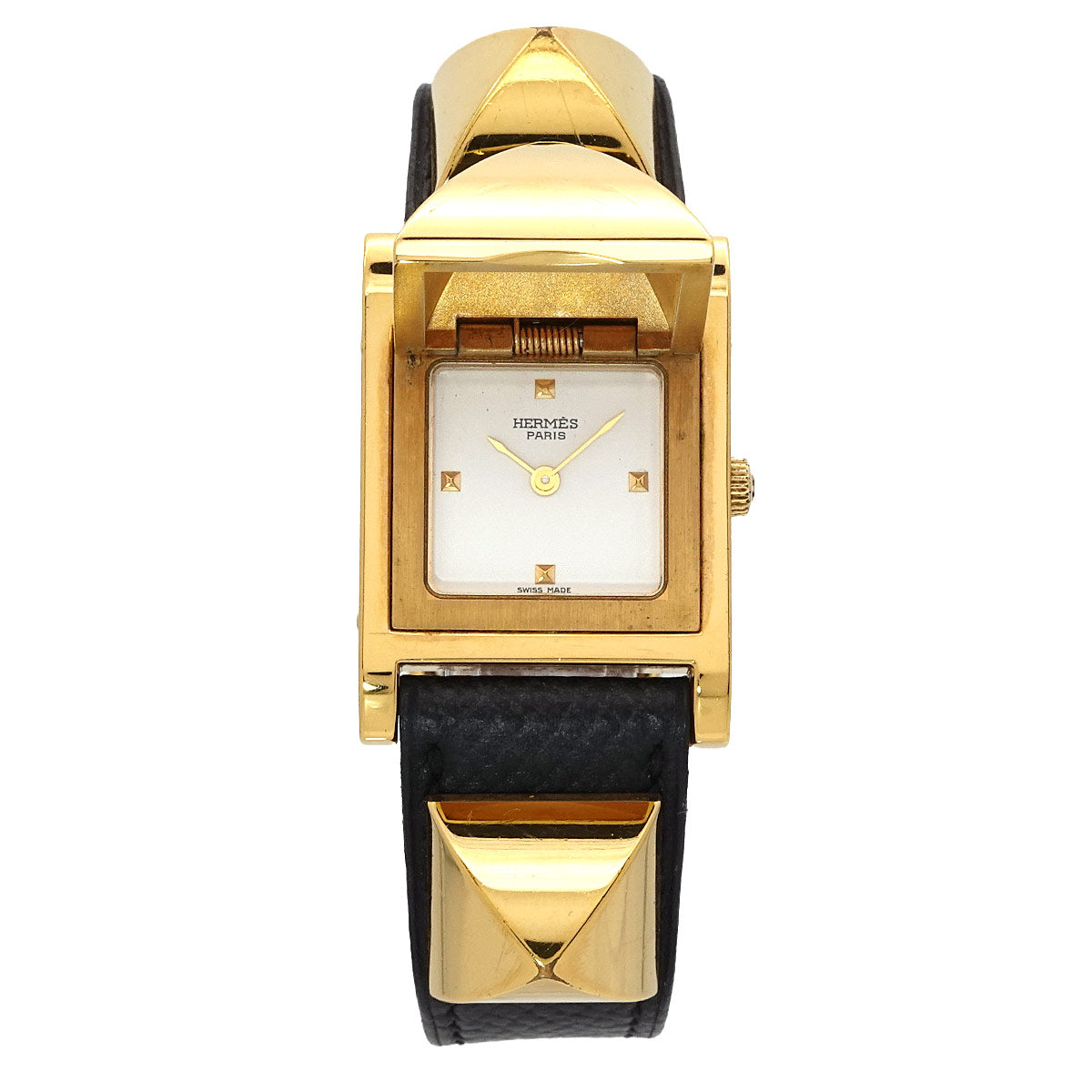 Medor Vintage pyramid Gold studs Quartz White Dial Ladies