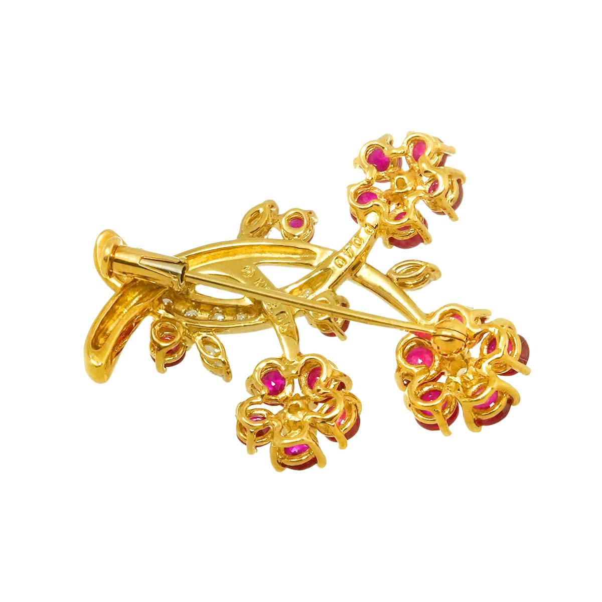 Ruby 3.05ct Diamond 0.40ct Flower Brooch 18K YG 750