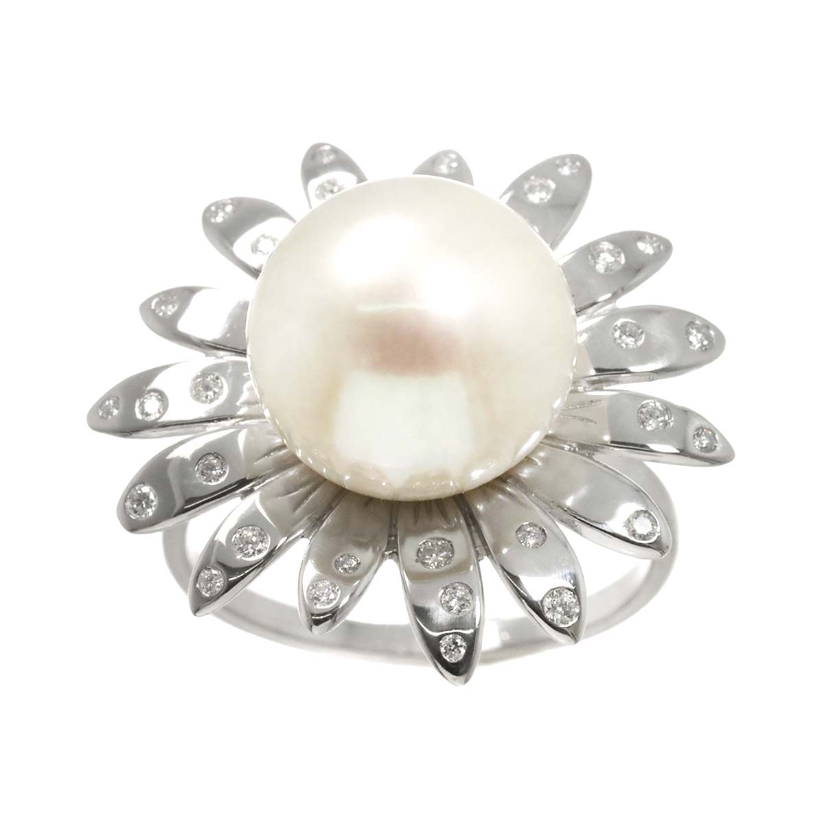 South Sea pearl11.9mm Diamond Ring 18K WG 750 6.75-7.25(US)
