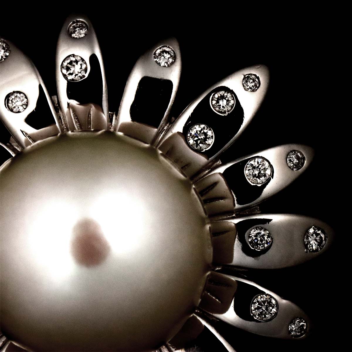 South Sea pearl11.9mm Diamond Ring 18K WG 750 6.75-7.25(US)