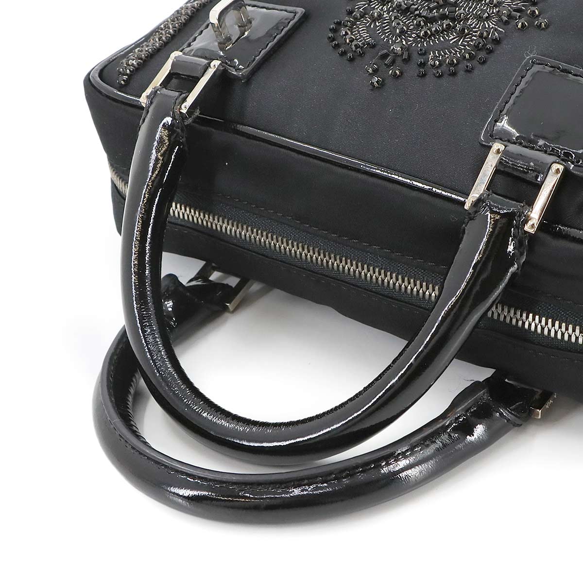 Amazona 19 Mini Hand Bag Satin Patent leather Black Beads