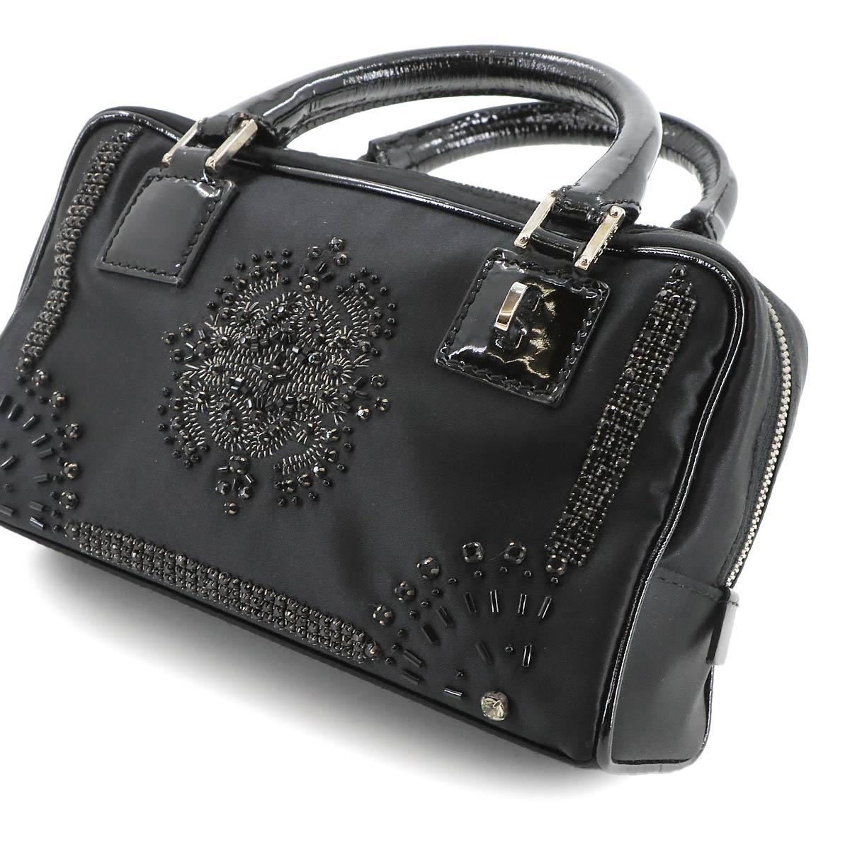 Amazona 19 Mini Hand Bag Satin Patent leather Black Beads