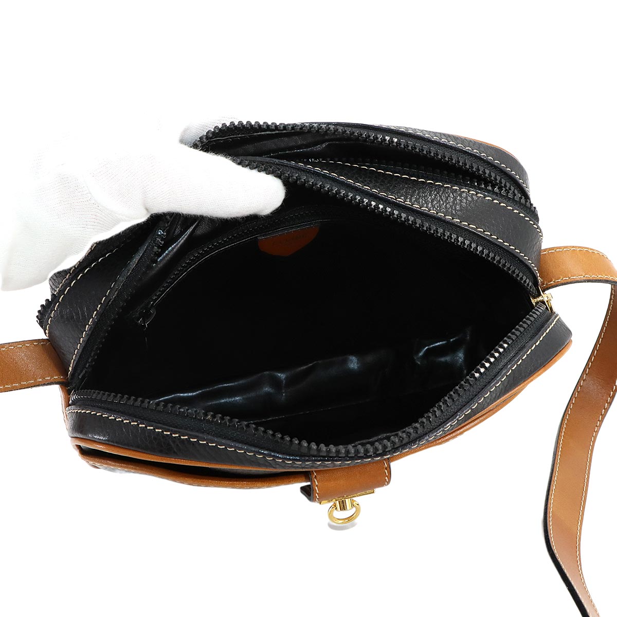 Gancini Shoulder Bag Leather Black Brown Vintage Purse