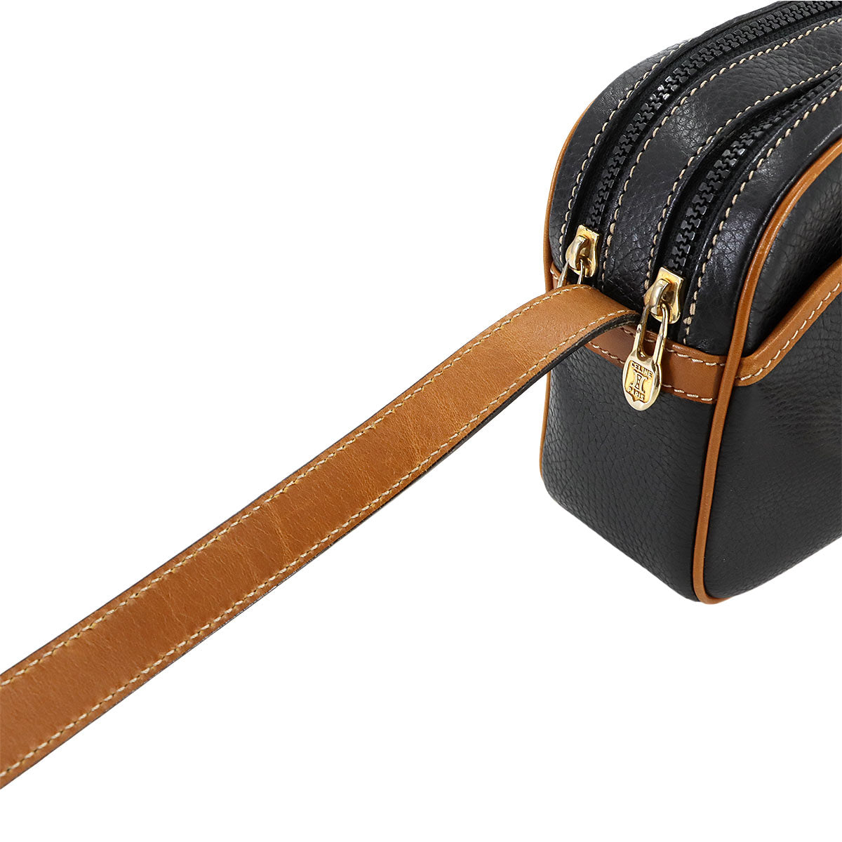 Gancini Shoulder Bag Leather Black Brown Vintage Purse