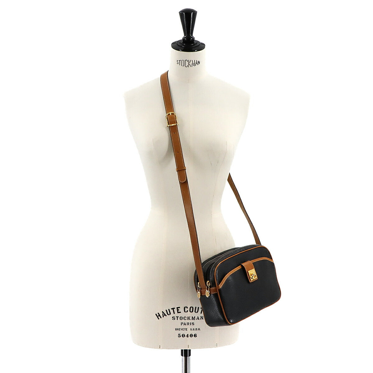 Gancini Shoulder Bag Leather Black Brown Vintage Purse