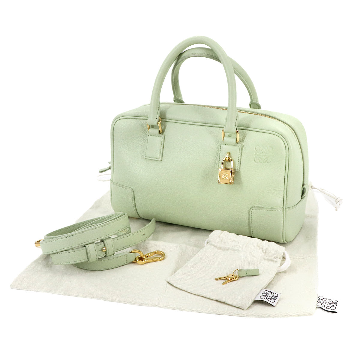 Amazona 23 2way Hand Shoulder Bag Leather Light green Purse