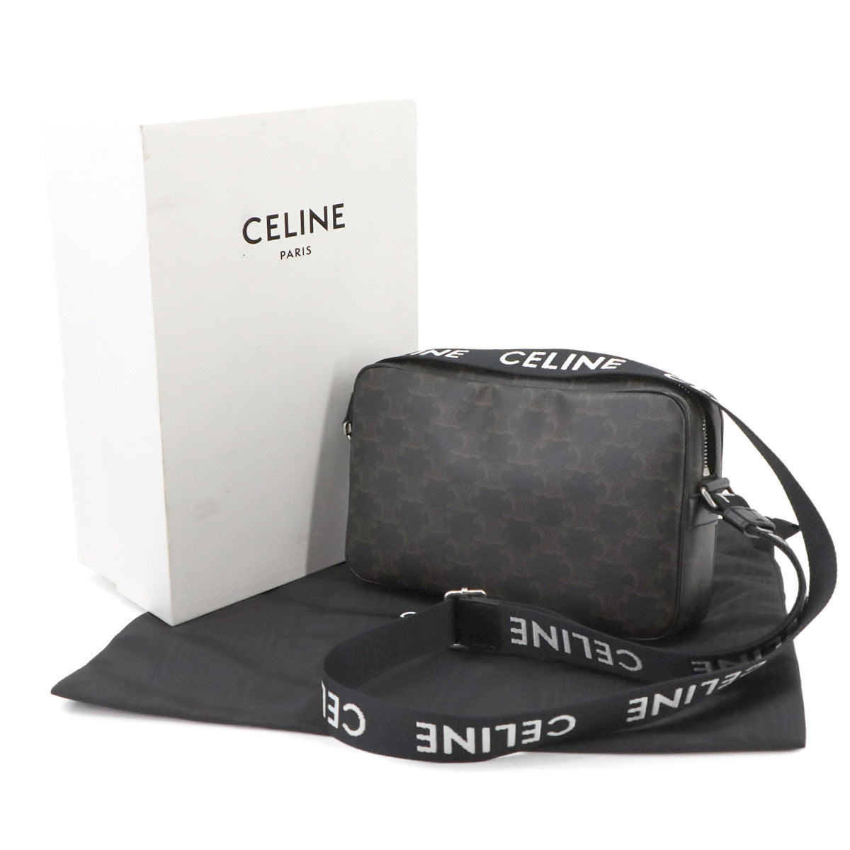 Triomphe Medium Messenger Shoulder Bag PVC Leather Black Brown