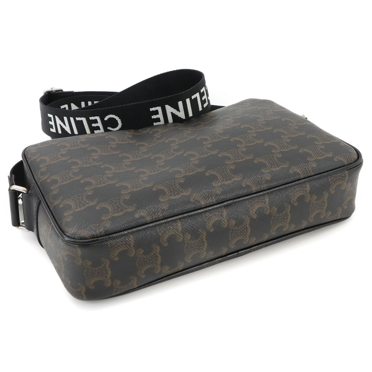 Triomphe Medium Messenger Shoulder Bag PVC Leather Black Brown