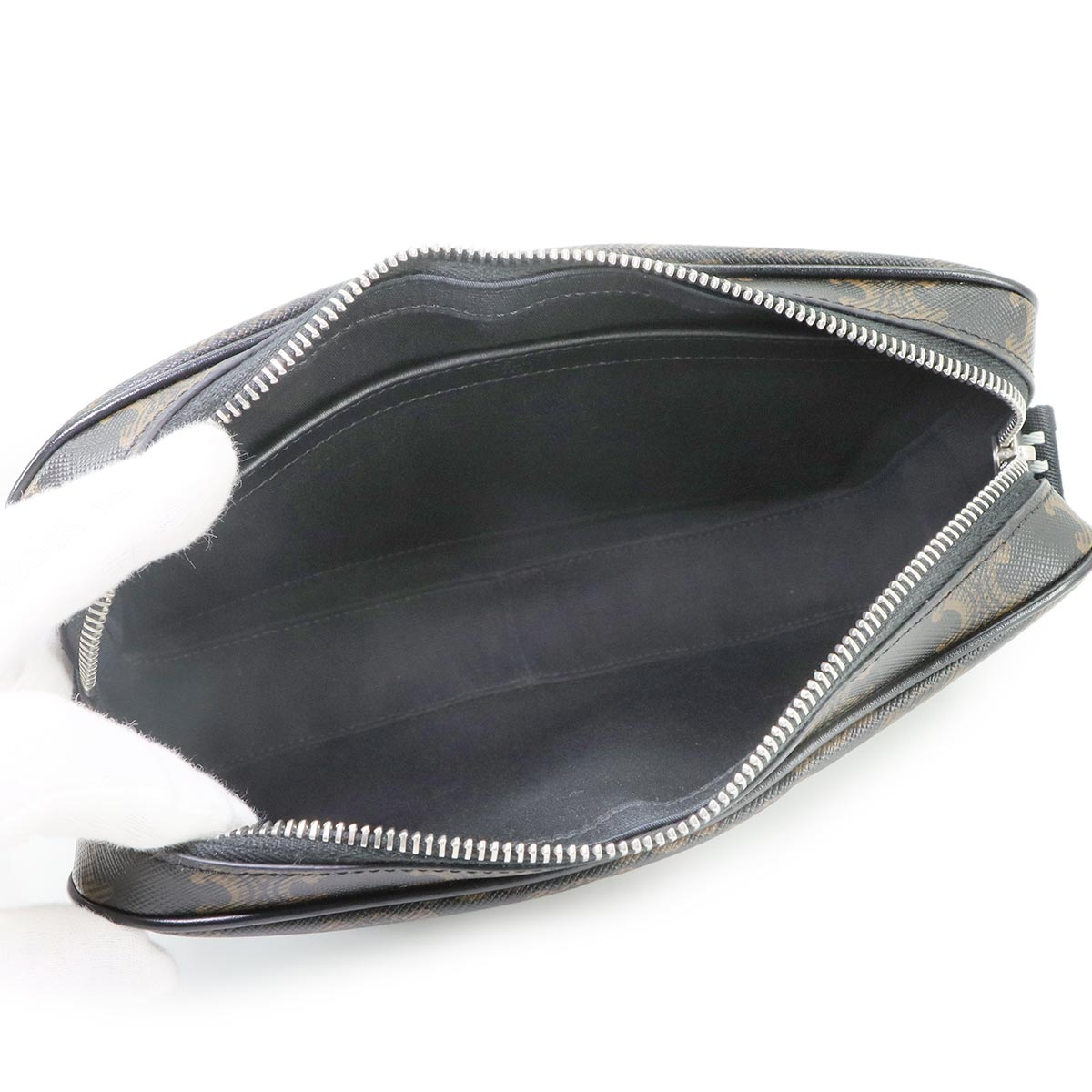 Triomphe Medium Messenger Shoulder Bag PVC Leather Black Brown