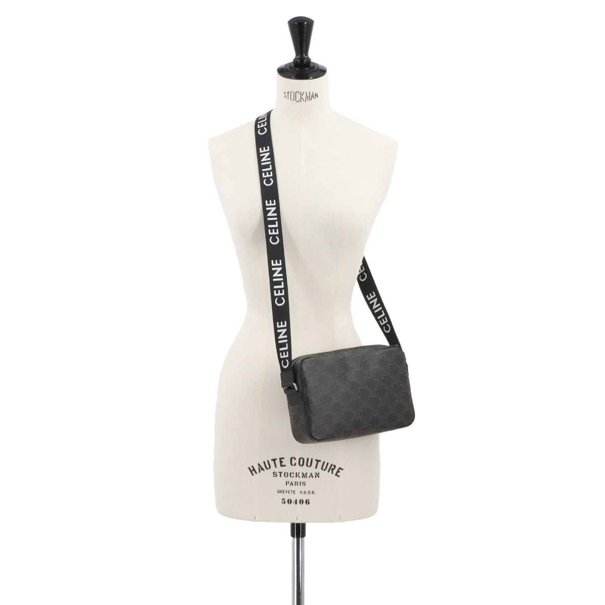 Triomphe Medium Messenger Shoulder Bag PVC Leather Black Brown