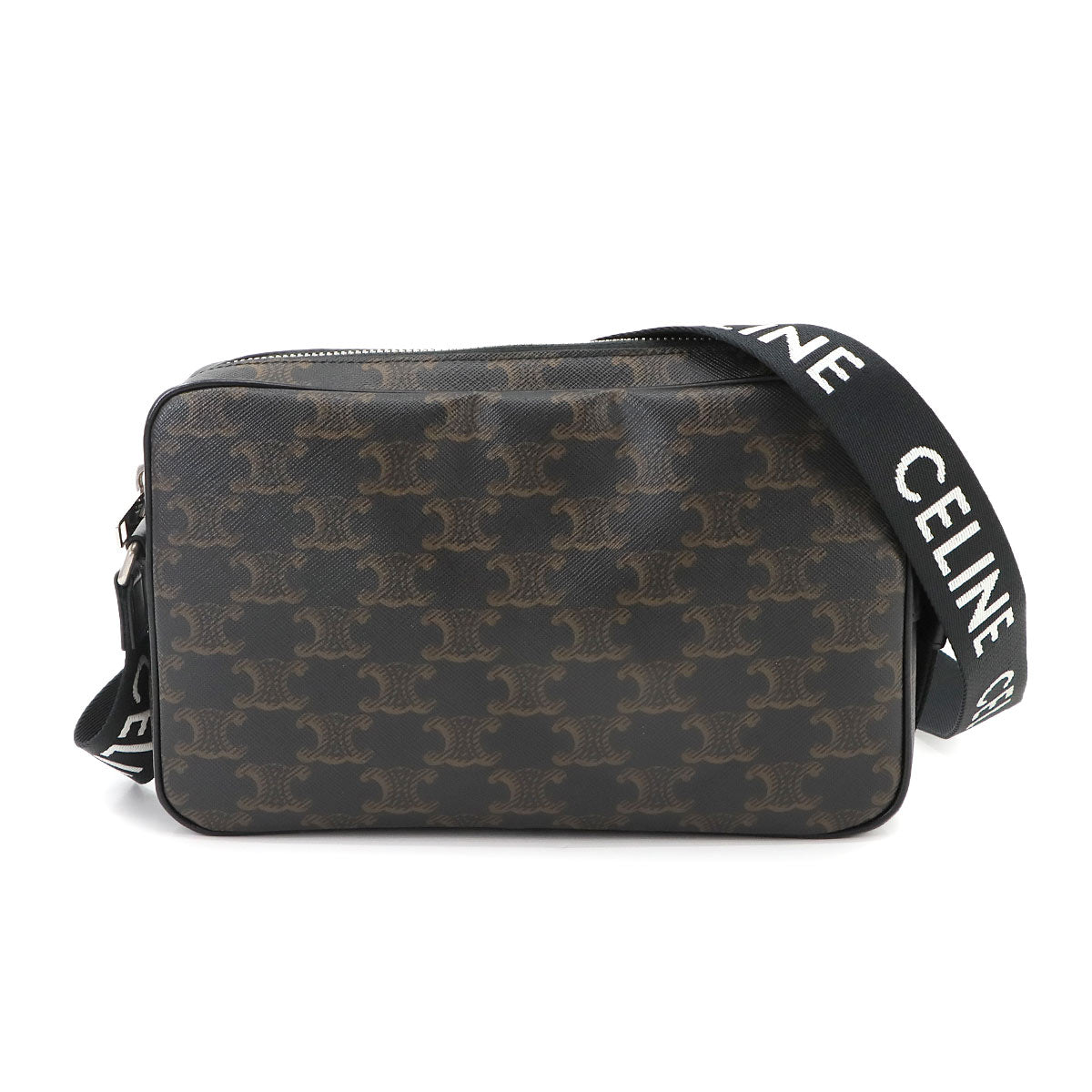 Triomphe Medium Messenger Shoulder Bag PVC Leather Black Brown