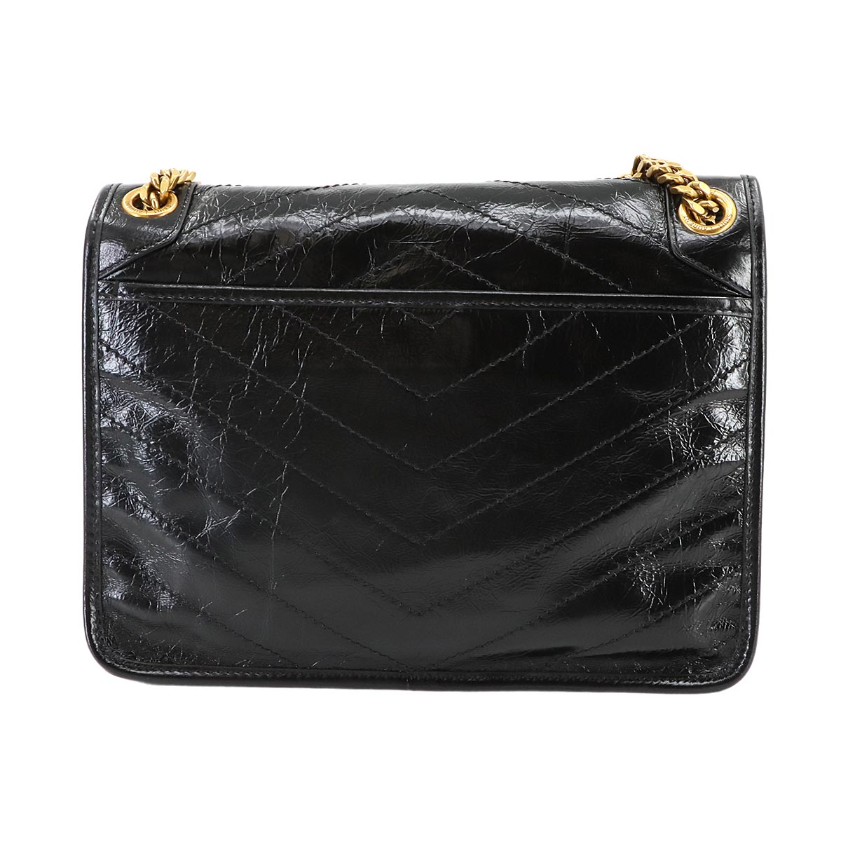 SAINT LAURENT Niki Medium Chain Shoulder Bag Leather Noir 633158