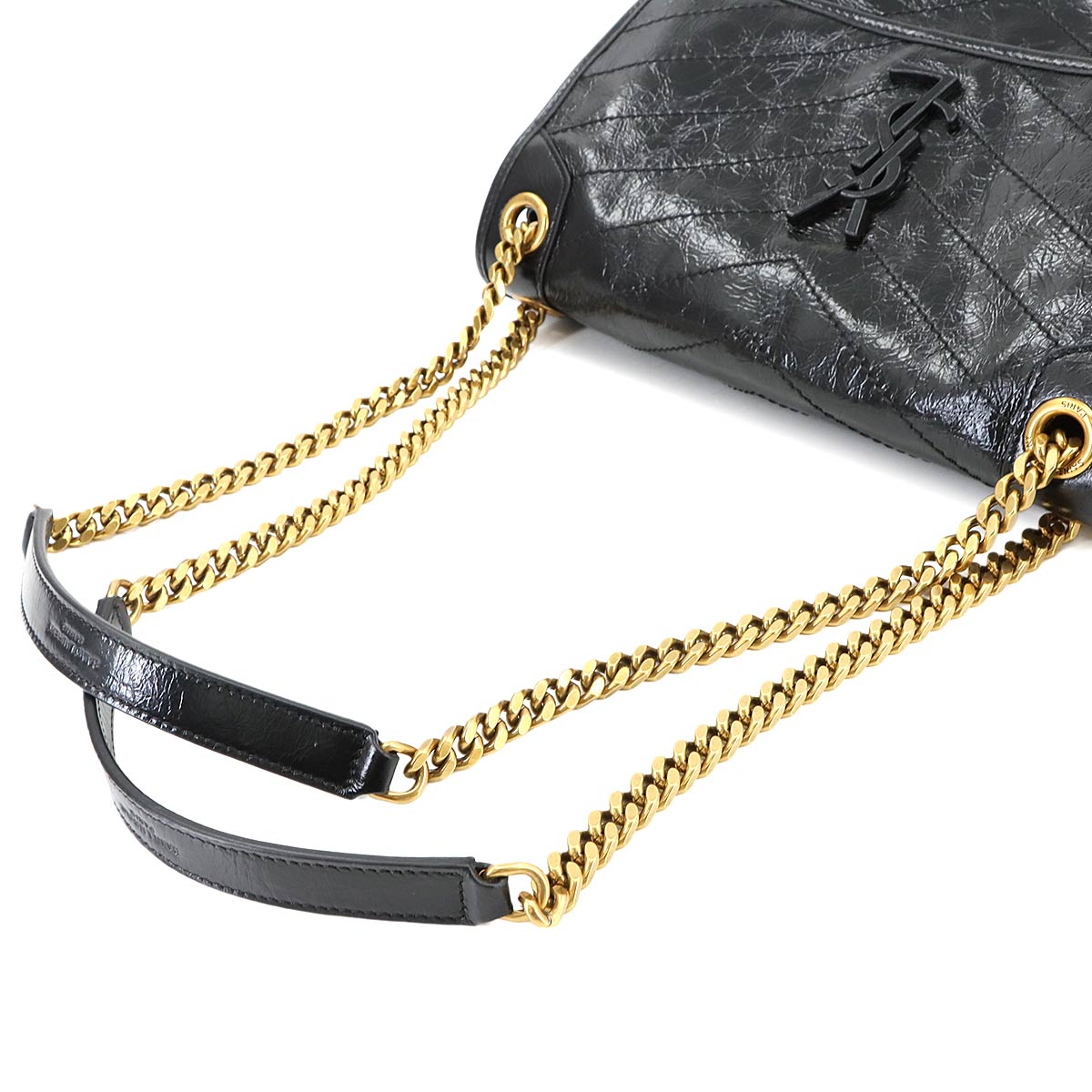 SAINT LAURENT Niki Medium Chain Shoulder Bag Leather Noir 633158