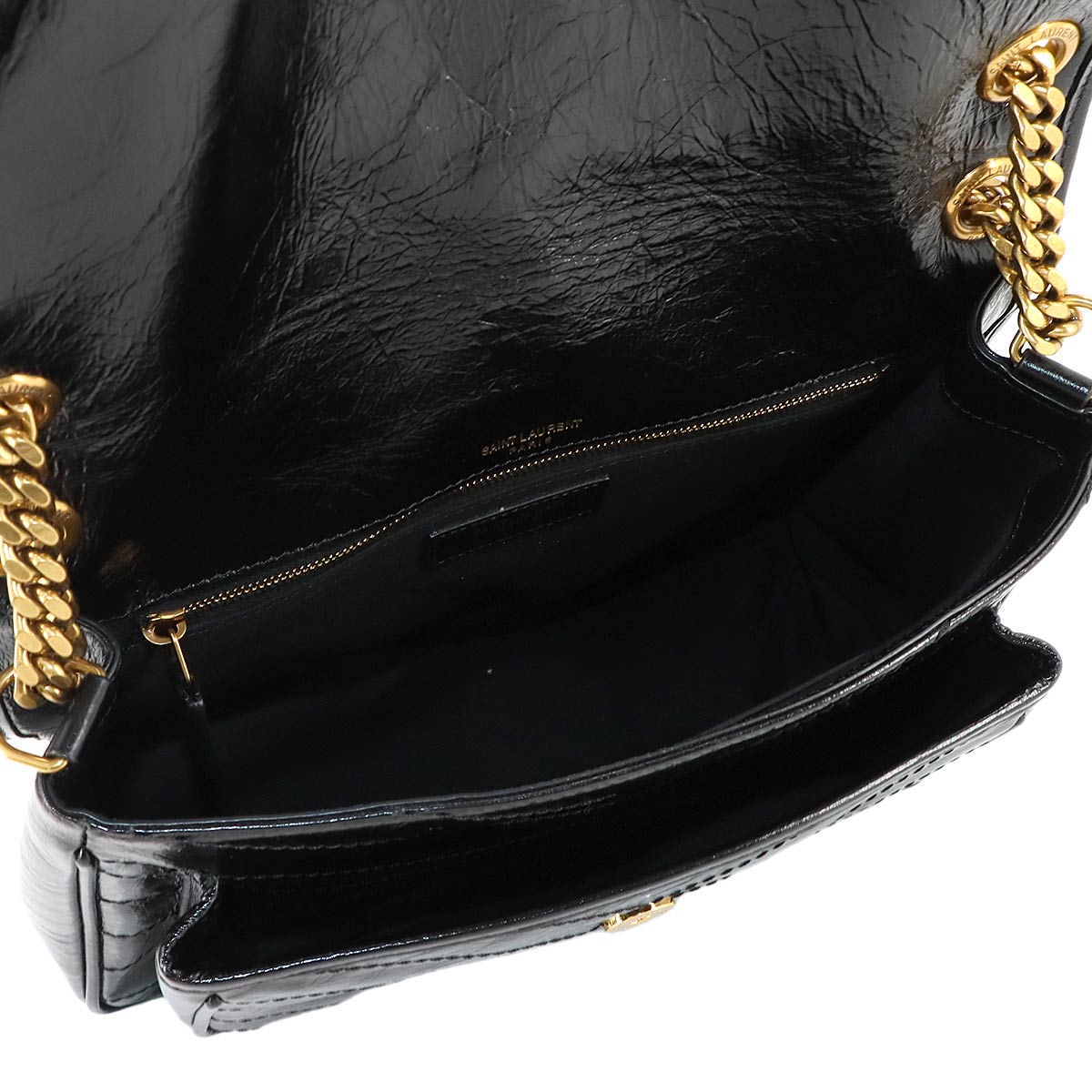 SAINT LAURENT Niki Medium Chain Shoulder Bag Leather Noir 633158