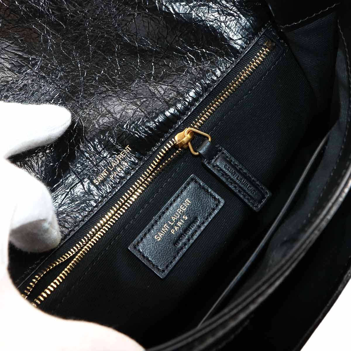 SAINT LAURENT Niki Medium Chain Shoulder Bag Leather Noir 633158