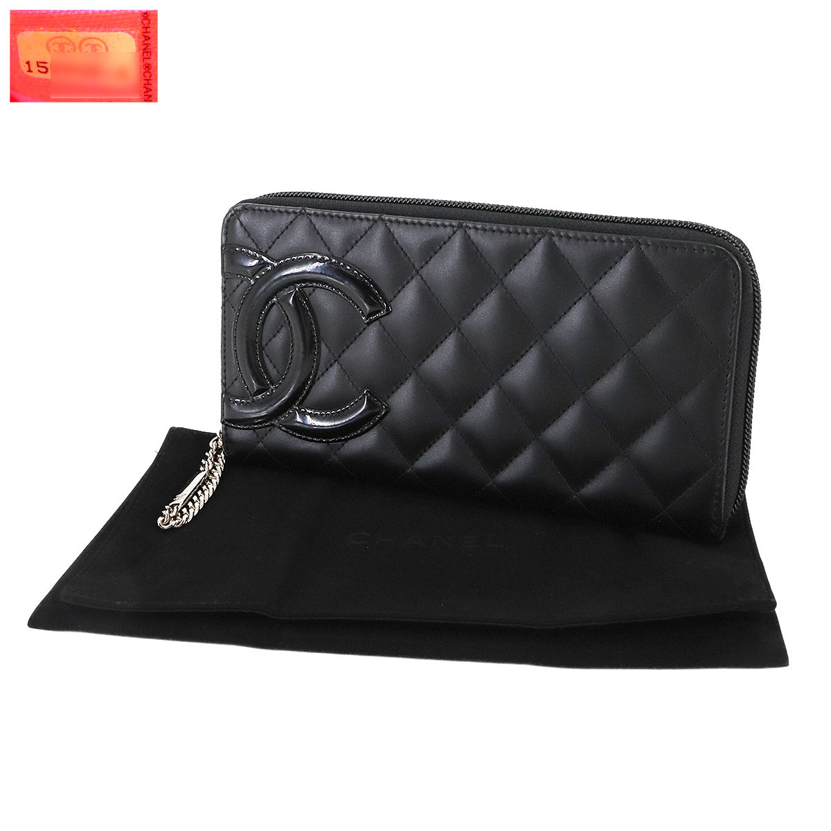 Cambon Line Zipped Around Long Wallet Leather Black A50078