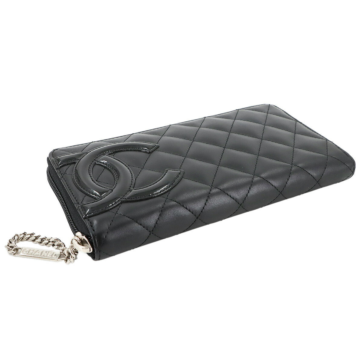 Cambon Line Zipped Around Long Wallet Leather Black A50078
