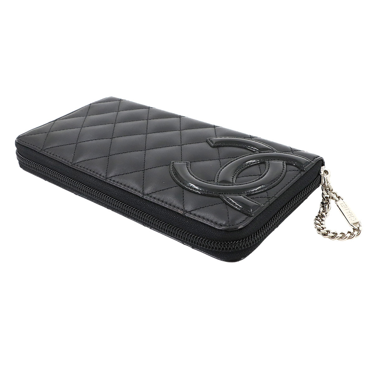 Cambon Line Zipped Around Long Wallet Leather Black A50078