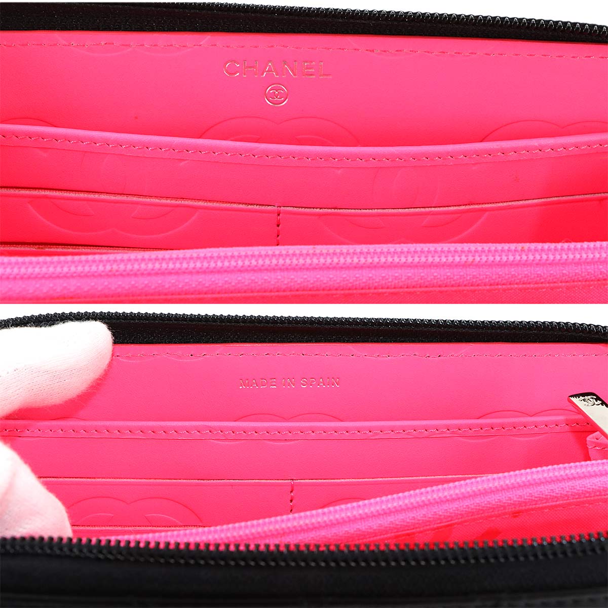 Cambon Line Zipped Around Long Wallet Leather Black A50078