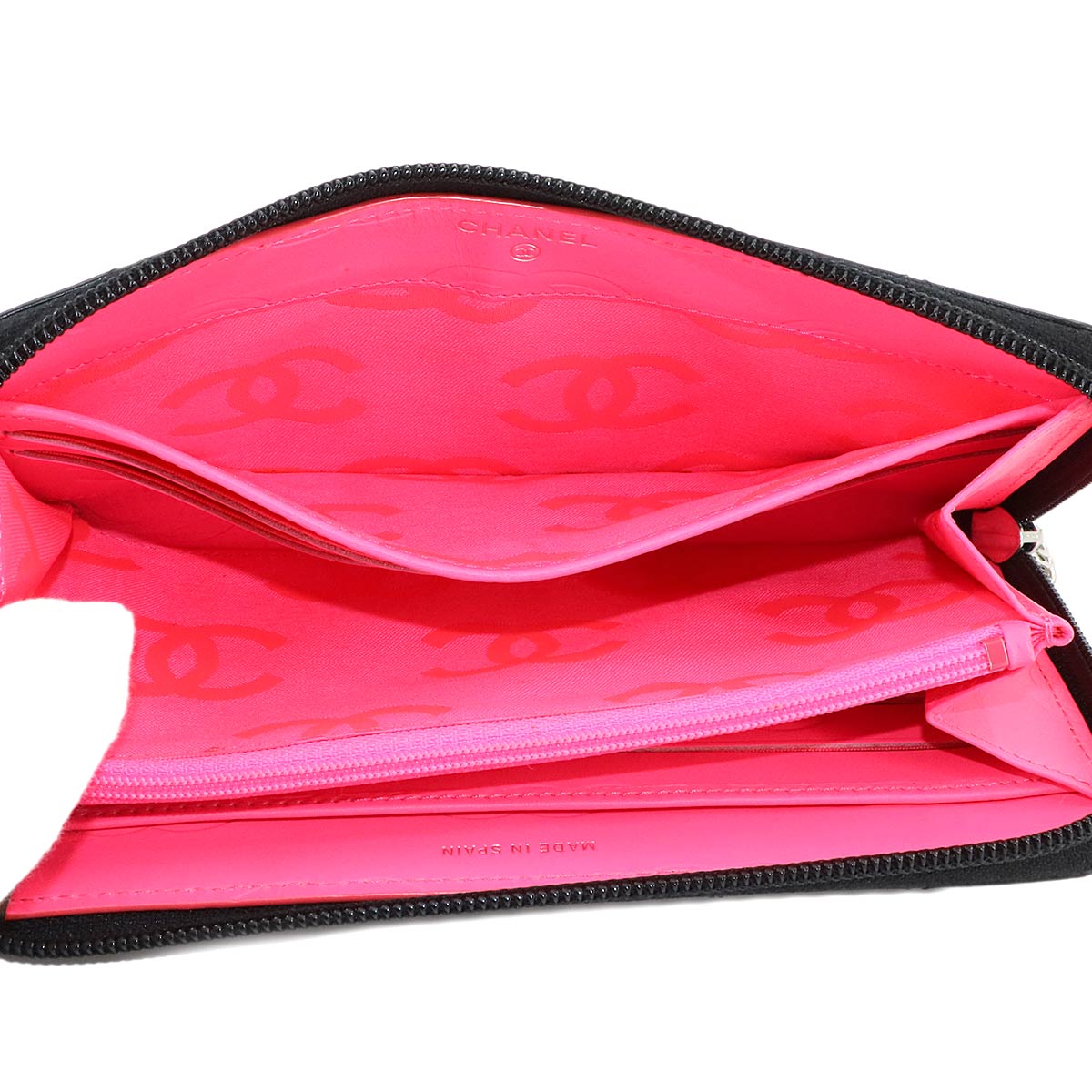 Cambon Line Zipped Around Long Wallet Leather Black A50078