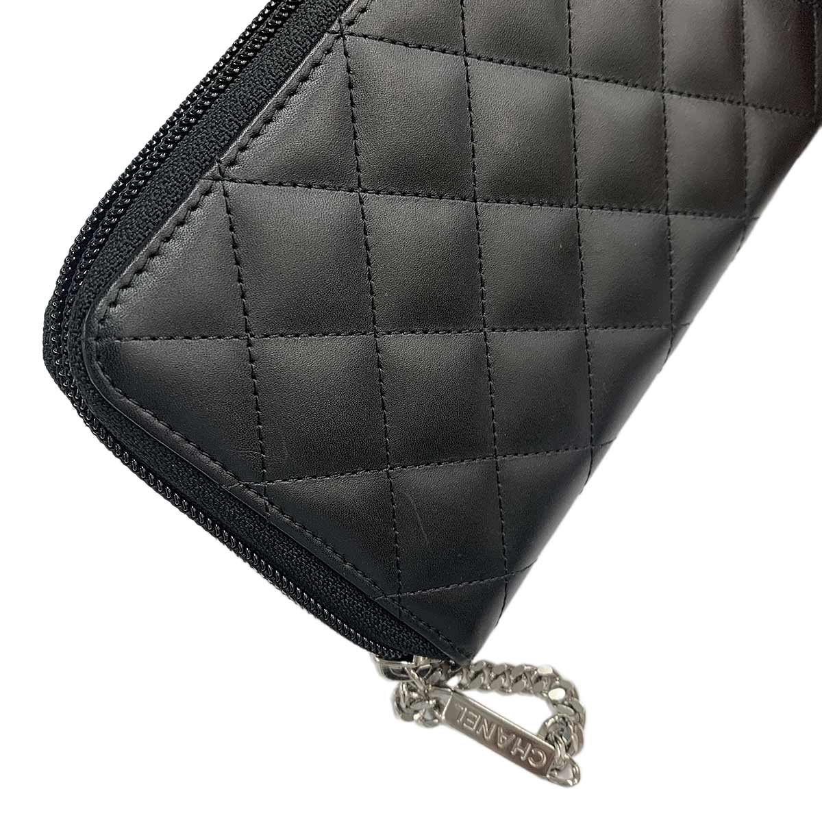 Cambon Line Zipped Around Long Wallet Leather Black A50078