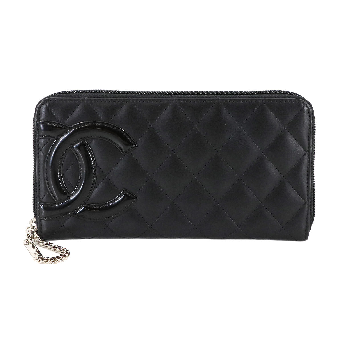 Cambon Line Zipped Around Long Wallet Leather Black A50078