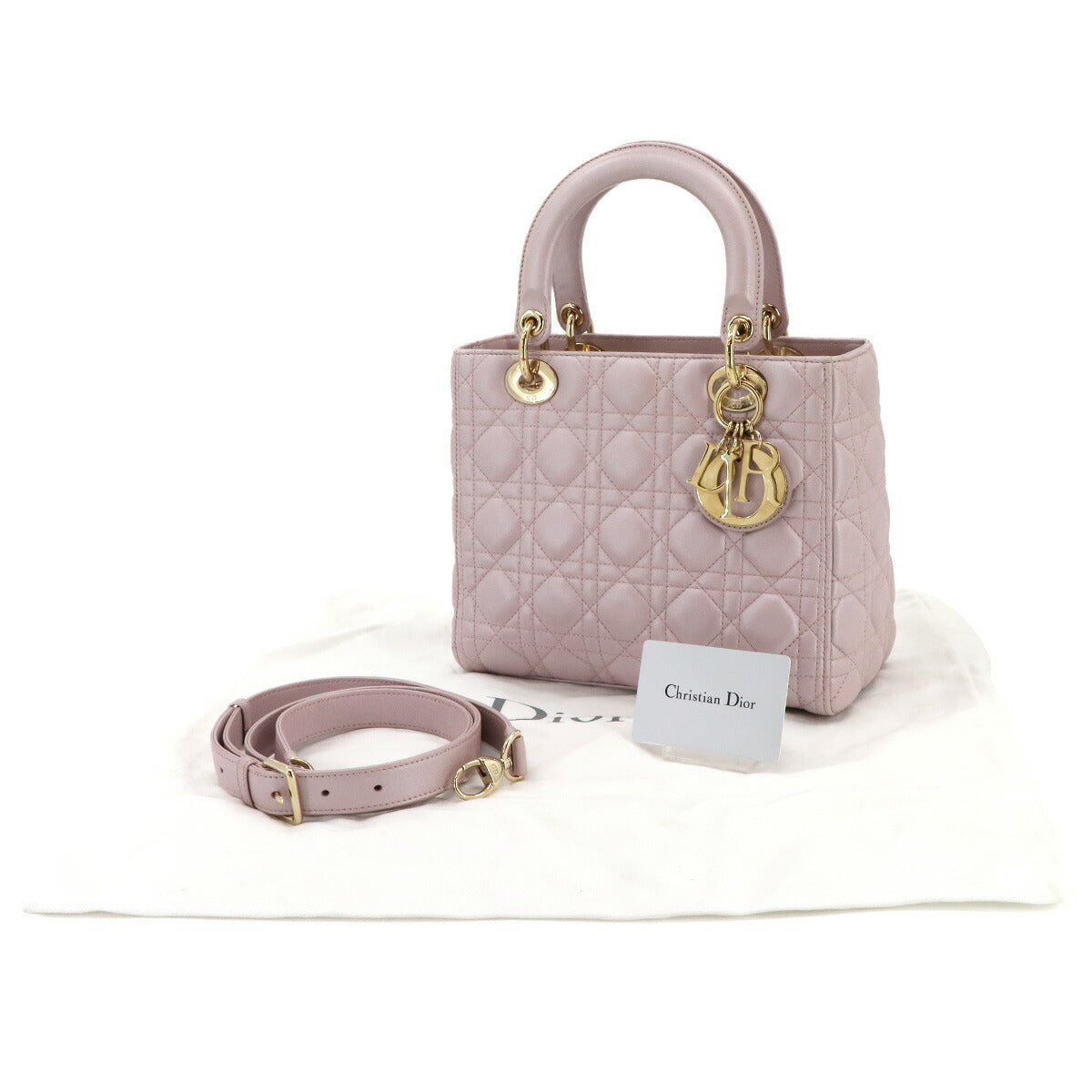 Lady Dior Medium Hand Shoulder Bag Leather Pink