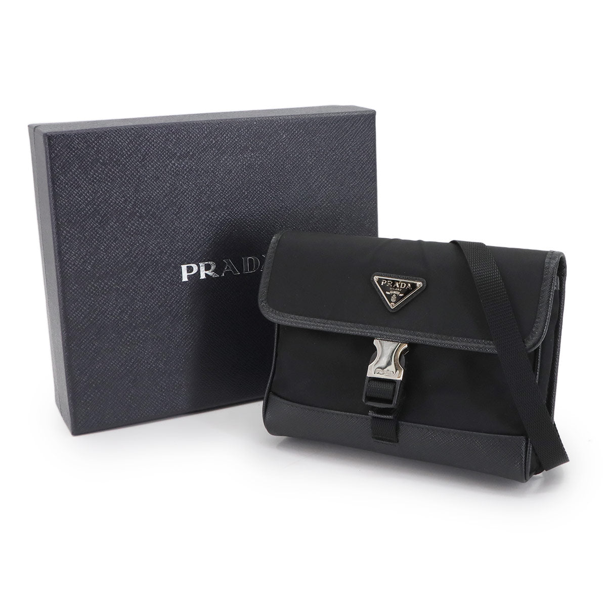 Smartphone case Shoulder Bag Nylon Saffiano Leather Nero 2ZH108