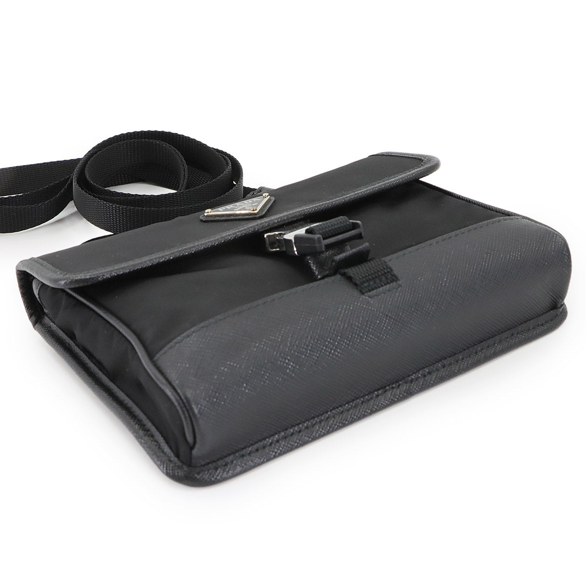 Smartphone case Shoulder Bag Nylon Saffiano Leather Nero 2ZH108