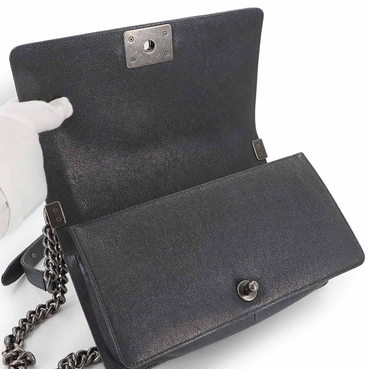 BOY CHANEL Chain Shoulder Bag Leather Black A67086