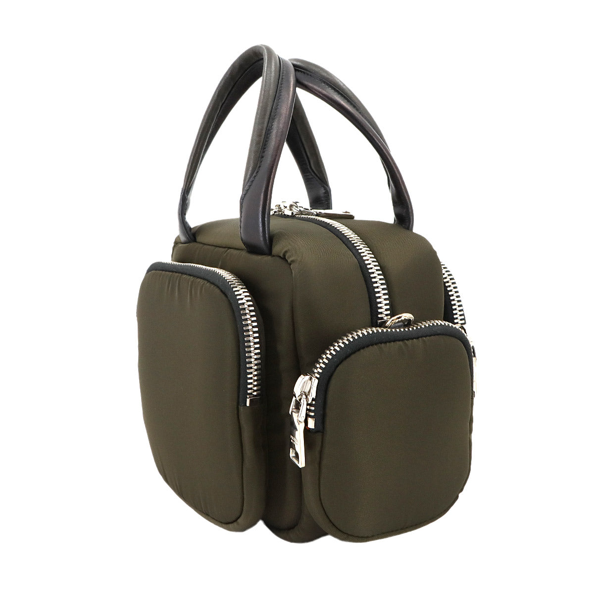 Hand Shoulder Bag Nylon Leather Khaki 1BB061 Purse