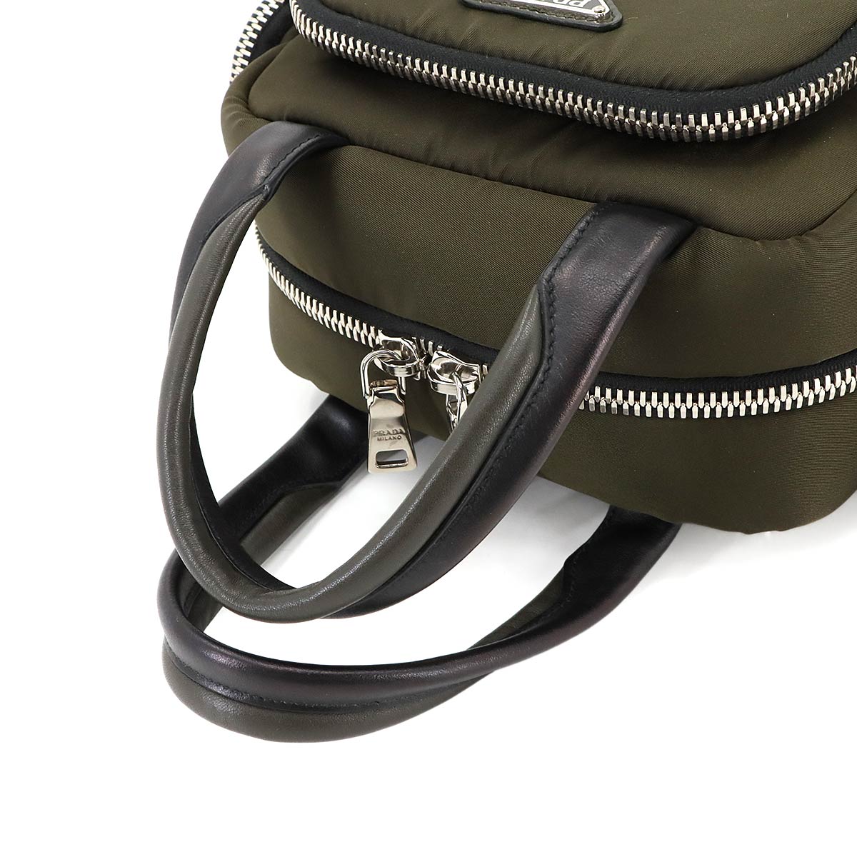 Hand Shoulder Bag Nylon Leather Khaki 1BB061 Purse