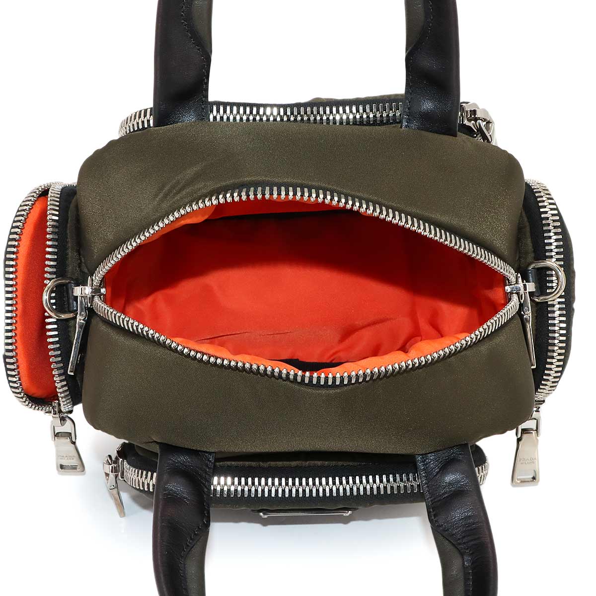 Hand Shoulder Bag Nylon Leather Khaki 1BB061 Purse