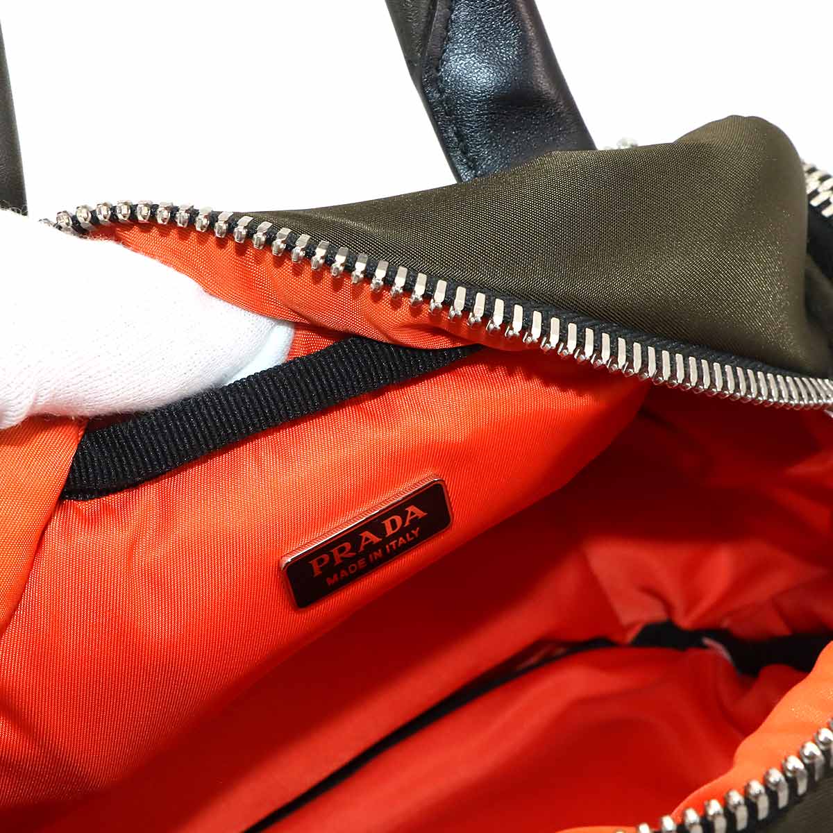 Hand Shoulder Bag Nylon Leather Khaki 1BB061 Purse