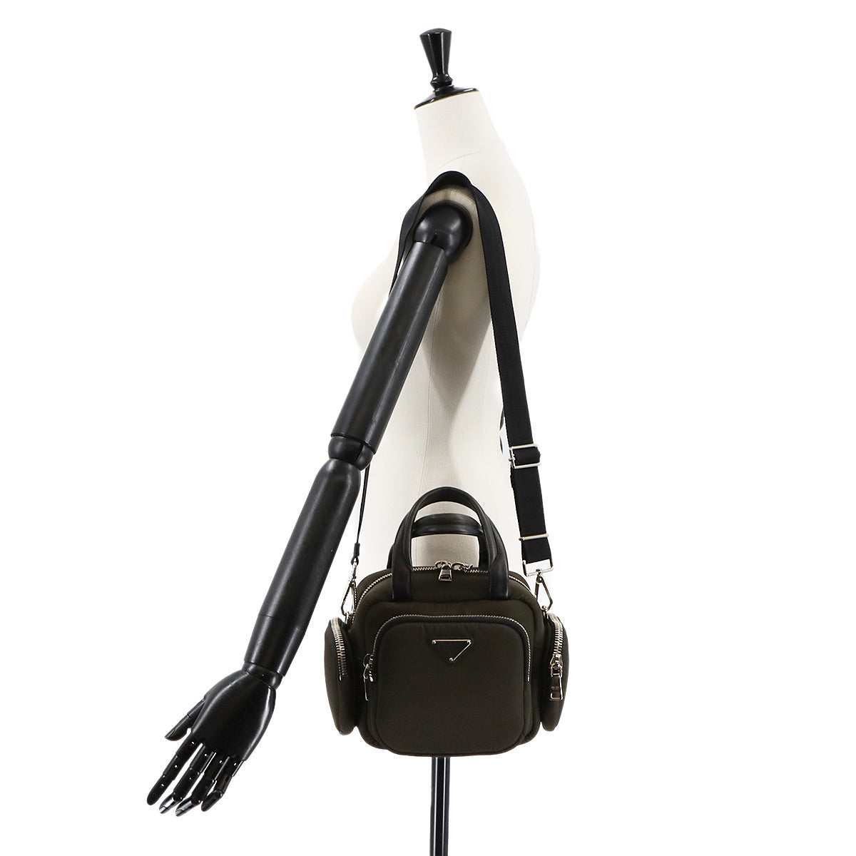 Hand Shoulder Bag Nylon Leather Khaki 1BB061 Purse