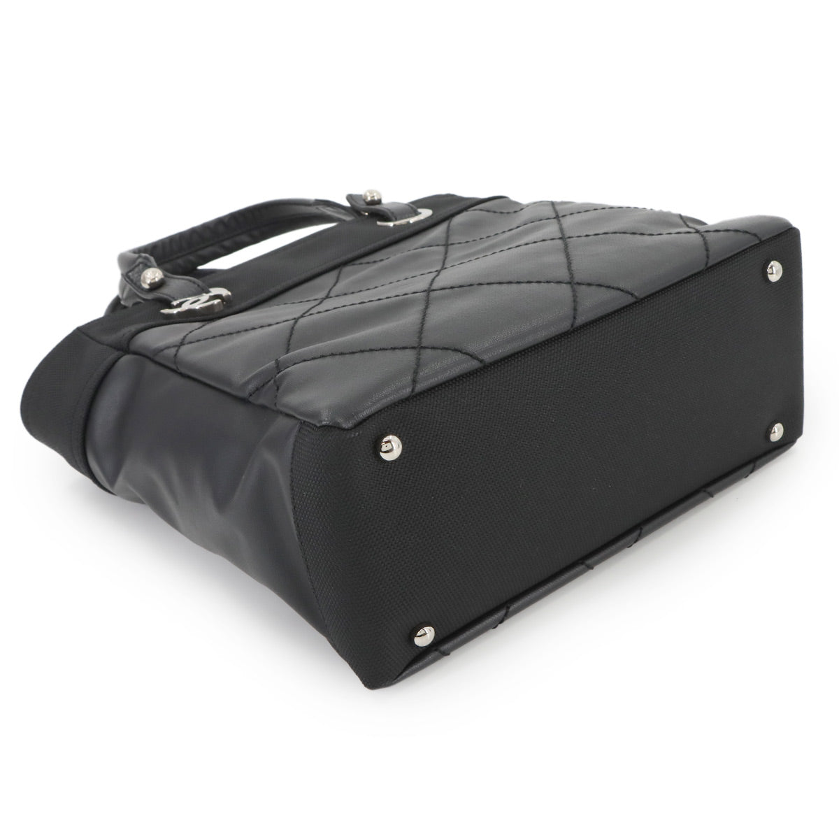 Paris Biarritz PM Tote Bag PVC Nylon Leather Black A34208 Purse