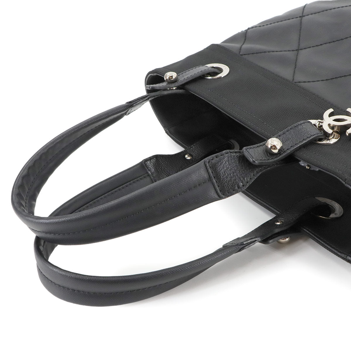 Paris Biarritz PM Tote Bag PVC Nylon Leather Black A34208 Purse