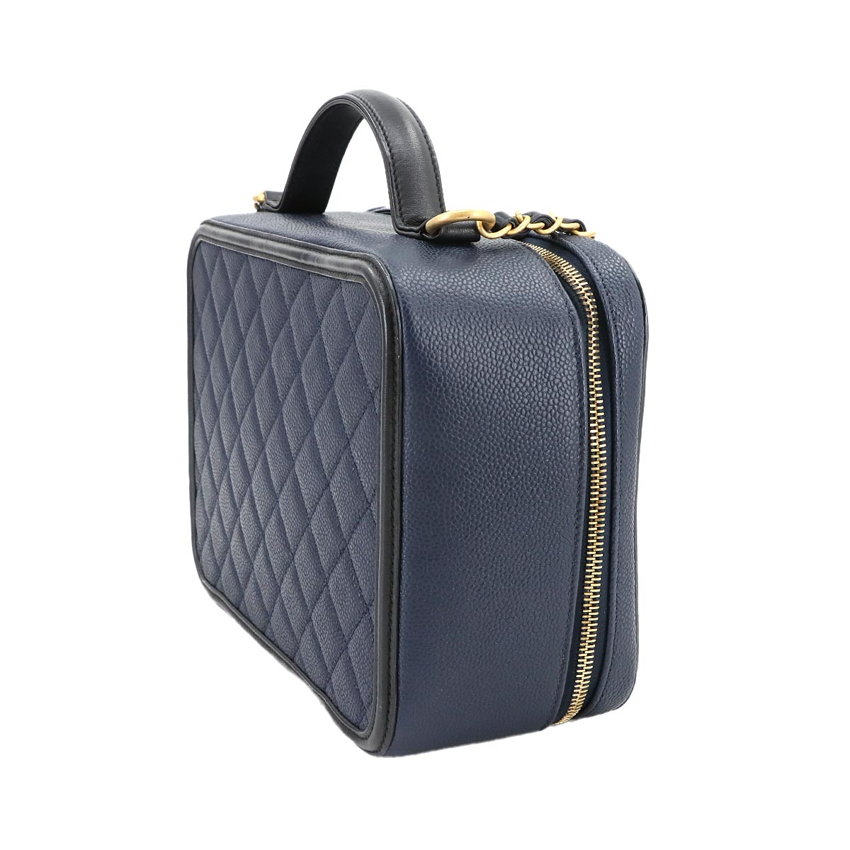 CC Filigree Large Vanity Shoulder Bag Leather Navy A93344