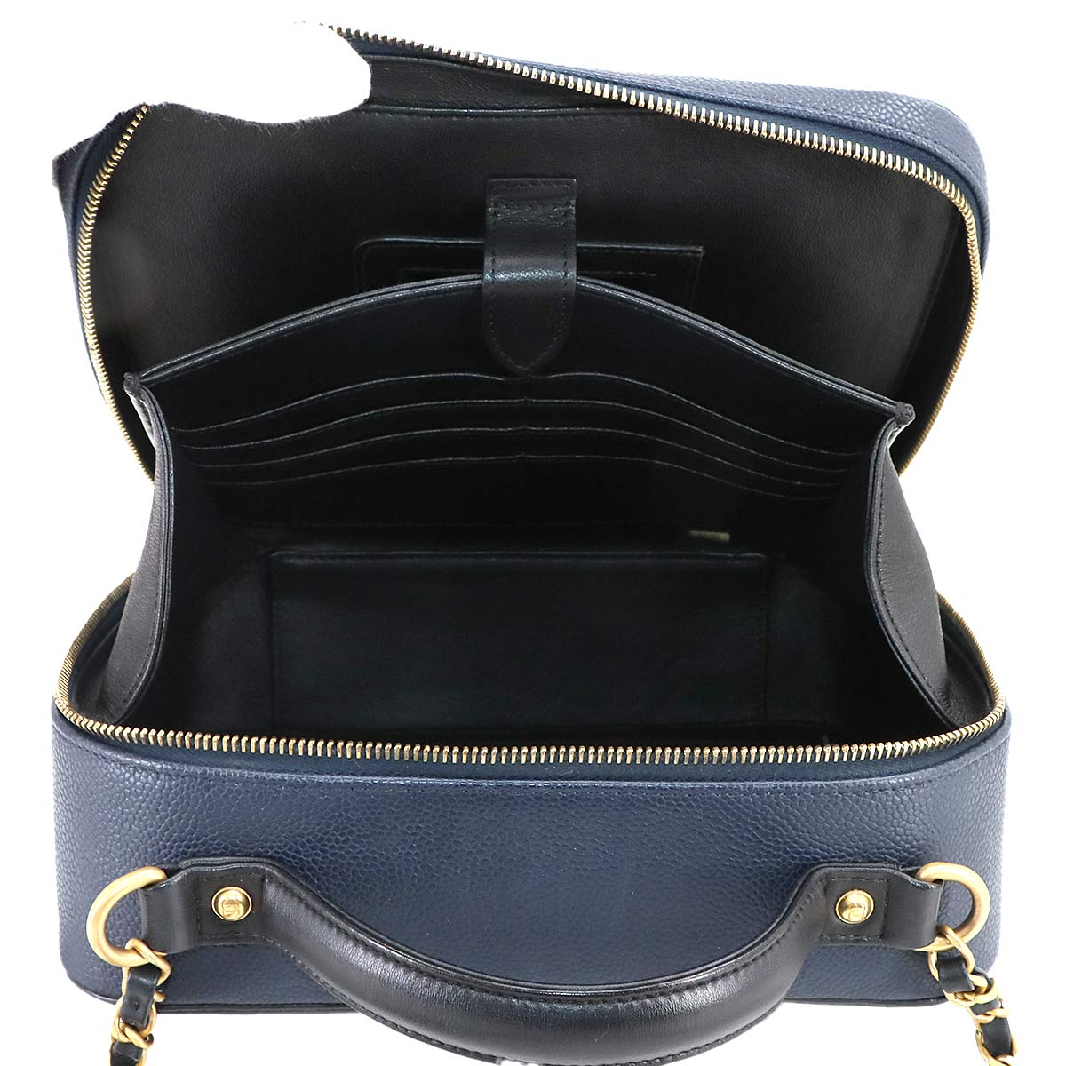 CC Filigree Large Vanity Shoulder Bag Leather Navy A93344