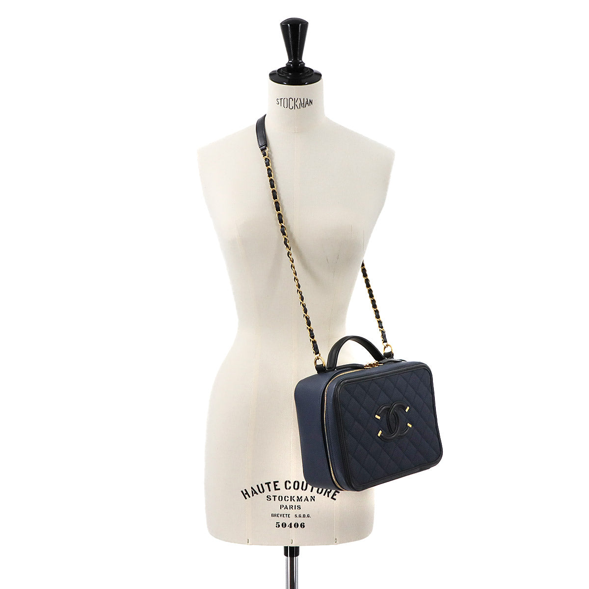 CC Filigree Large Vanity Shoulder Bag Leather Navy A93344