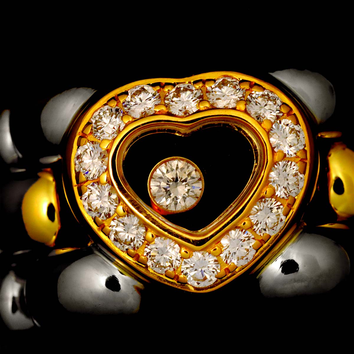 Happy Diamond Ring 18K YG 750 SS Size6-6.25(US)