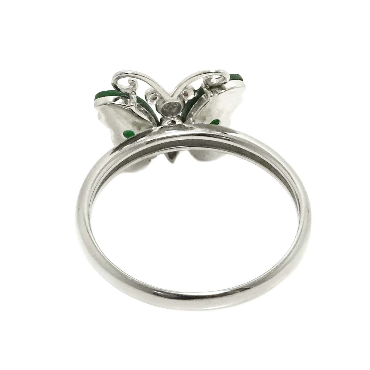 Jade Diamond Ruby Ring 18K WG White Gold 750 size6.25-6.5(US)