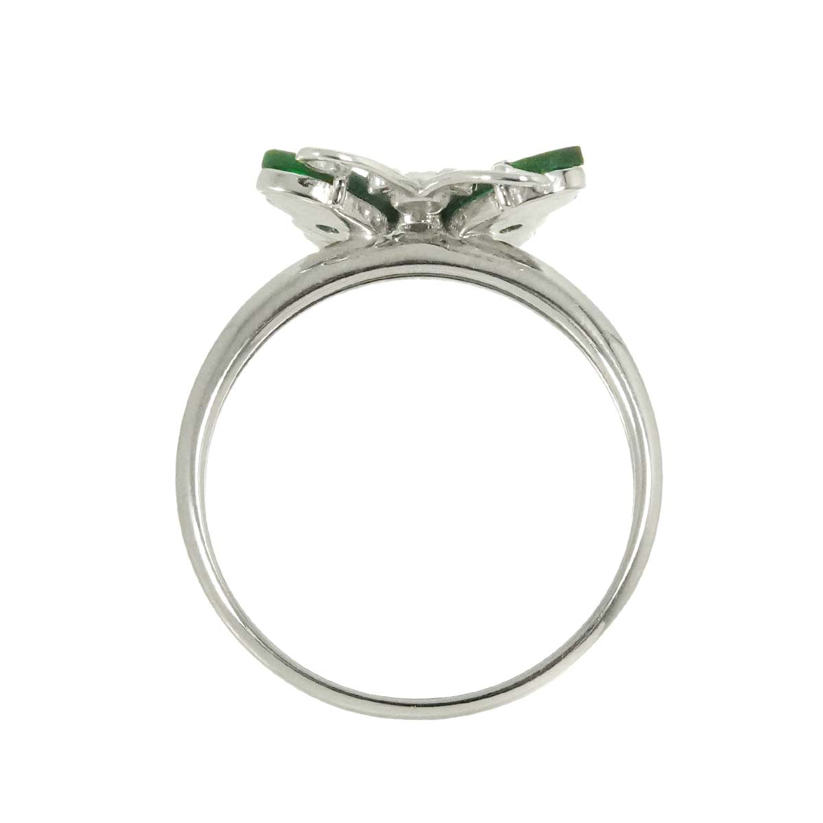 Jade Diamond Ruby Ring 18K WG White Gold 750 size6.25-6.5(US)